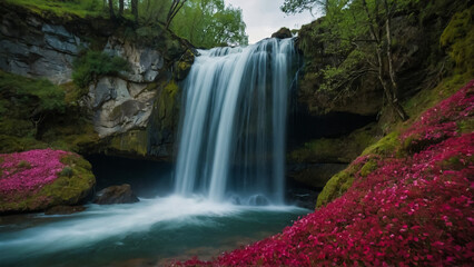 Obraz premium Landscape with river and forest with green trees. Silky crystal water and long exposure. Ordesa Pyrenees. 