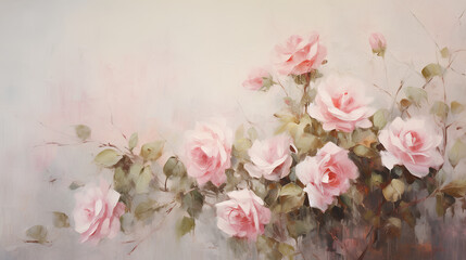 Delicate Impressionist Roses, Soft Pastel Tones, Romantic Floral Art with Copy Space