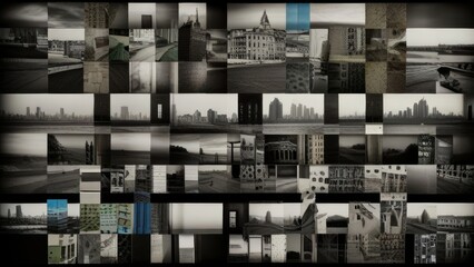 A Collection of Black and White Urban Landscape Images Showcasing Various City Structures and Scenery