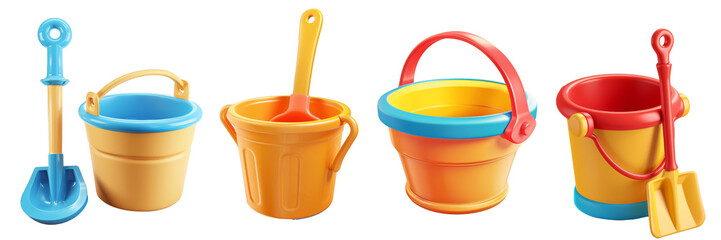 PNG beach bucket 3d icons and objects collection, in cartoon style minimal on transparent, white background, isolate