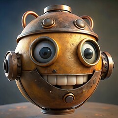 Happy steampunk robot emoji. Generative AI