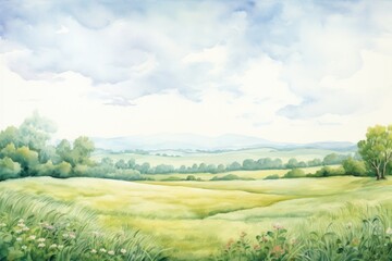 Field landscape border painting grassland outdoors.