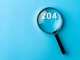 magn快讯, magnifying glass with target icon and text "2024" on blue background, goal setting concept for business or personal goals in new year. Copy space banner for advertising design. New Year’s Day.