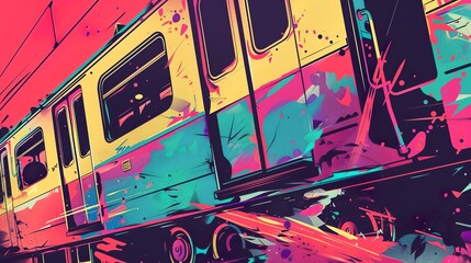 a versatile illustration of a fantastic trip with subway Graffity style, bold colours 