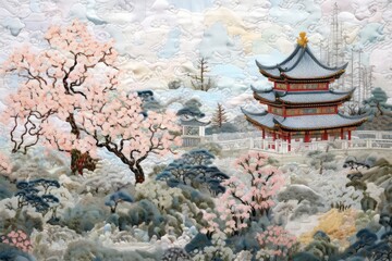 Fototapeta premium Chinese pattern painting plant mural.