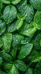 Fototapeta premium Dew on Lush Green Leaves - A Top View