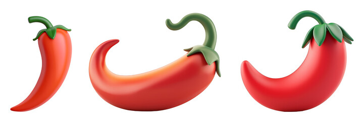 PNG chili pepper 3d icons and objects collection, in cartoon style minimal on transparent, white background, isolate