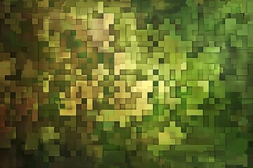 Abstract pixel background illustration. Seamless green and brown tiles backgruond with shadows. Abstract background with scattered mosaic pieces. Seamless colorful pixel backgr