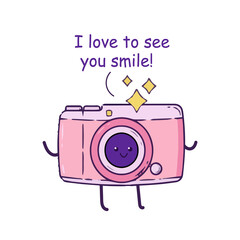 camera says i love to see your smile, tee designs, vector illustration