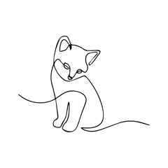 baby kitten sitting  beautiful continuous line one line art cat portrait vector illustration	