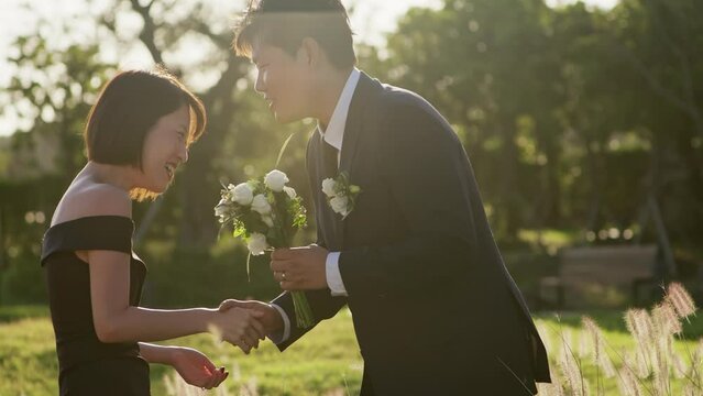 bride and groom, romence, sunset, wedding