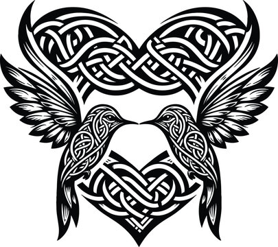 recommend clip art: Celtic style hummingbird, two hummingbirds with shape of love vector illustration.