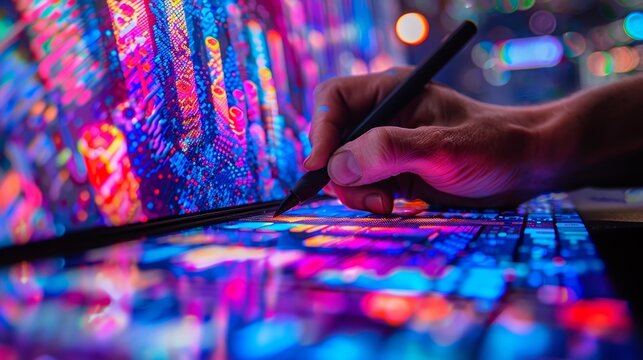 Digital Technology: A photo of a digital artist creating pixel art on a computer screen
