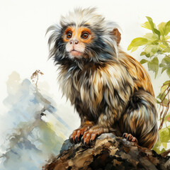 Watercolor colorful Marmoset Illustration, Generative Ai