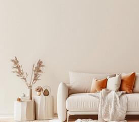 Elegant minimalist interior design in peach color.