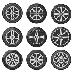 PNG, Set of car wheels icon. A wheel tyre for the car and the motorcycle and the truck and the SUV. Round and transportation, automobile equipment, vector illustration in flat design
