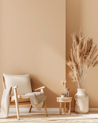 Elegant minimalist interior design in peach color.