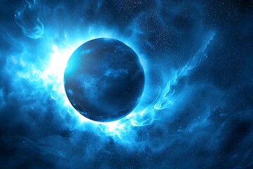 Blue solar eclipse, abstract light effect .