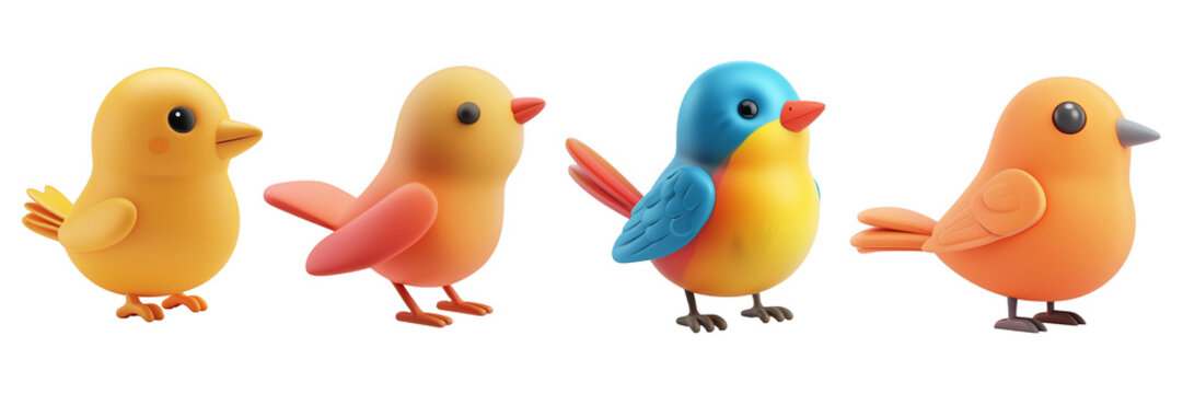 PNG bird 3d icons and objects collection, in cartoon style minimal on transparent, white background, isolate
