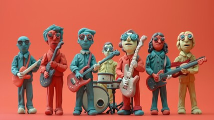 A claymation band is playing music.