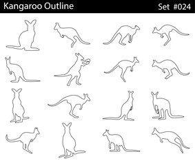 Minimal style kangaroo line drawing, Side view, set of graphics kangaroos elements outline symbol for creating coloring pages, prints. design drawing. Vector illustration in stroke fill in white.