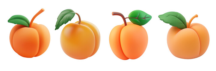 PNG apricot fruit 3d icons and objects collection, in cartoon style minimal on transparent, white background, isolate