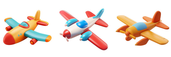 PNG airplane 3d icons and objects collection, in cartoon style minimal on transparent, white background, isolate