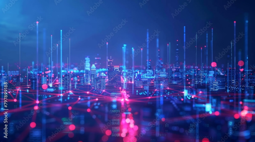 Leinwandbilder big data connection technology. cityscape telecommunication and communication network concept.