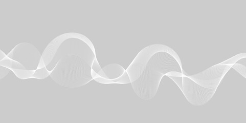 Gray and white abstract background with flowing particles. Digital future technology concept. Abstract white paper wave background and abstract gradient and white wave curve lines.	
