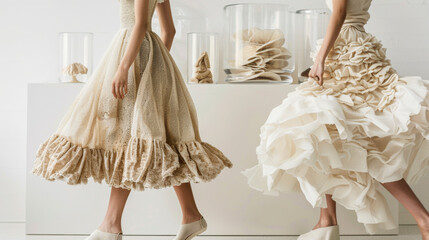 Eco-Friendly Skirts Displaying Mushroom Mycelium Fiber Design.