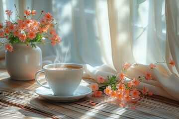 cup of tea and flowers