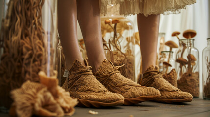 Mushroom Mycelium Shoes & Matching Skirts Worn by Women