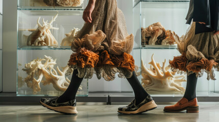 Close-Up of Mushroom Mycelium Shoes & Matching Skirts in Fashion Composition