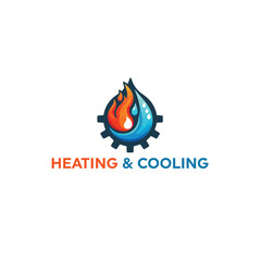 heating and cooling logo, hvac logo design, fire & water logo, oil and gas logo with gear icon, air conditioning, heating, and cooling HVAC service logo design	
