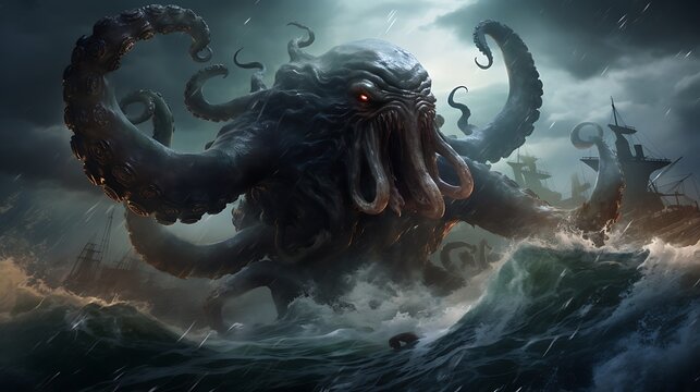 Image Portraying a Kraken Emerging from the Depths
