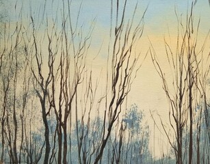 Oil paintings landscape, artwork, fine art, tree branches against the sky