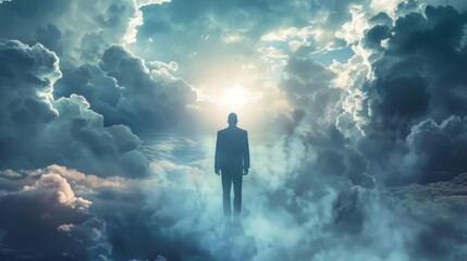 Businessman in cloud computing concept