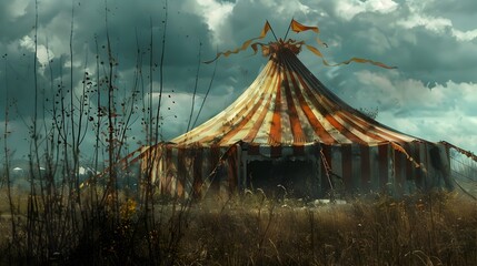 Ghostly Remnants of a Forgotten Circus Tent Swaying in the Breeze - 797904732