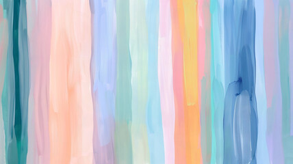 A soothing abstract pattern of translucent stripes in varying widths, painted in a palette of soft, muted colors that evoke a feeling of peaceful repetition and harmony