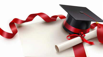 Elegant Graduation Diploma and Cap with Red Ribbon
