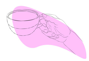 drawn illustration of hand and cup of cofee or tea