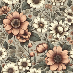 Fototapeta premium seamless floral background illustration, design, decoration, wallpaper, spring, art,Ai generated 