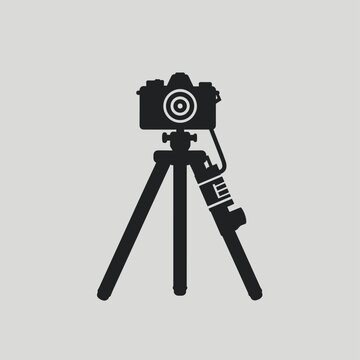 recommend clip art: Camera and tripod simple icon flat design vector illustration