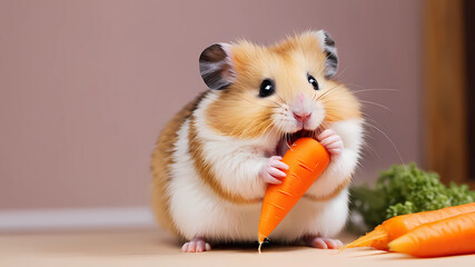 cute hamster eating a carrot