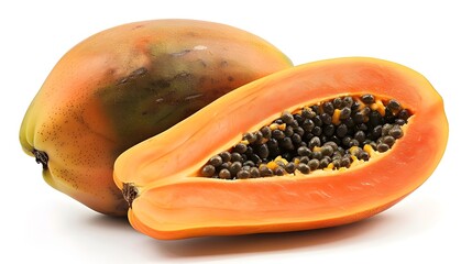 Papaya on a white background, half of ripe papaya fruit with seeds isolated on white ai generated  - obrazy, fototapety, plakaty