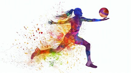 Watercolor volleyball player silhouette, abstract sports art.