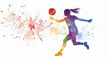 Watercolor volleyball player silhouette, abstract sports art.