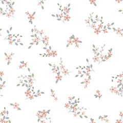 seamless pattern of flowers, branches and leaves
