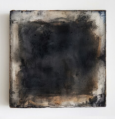 A square painting of an abstract dark gray and black color, painted on concrete with a rough texture, with a white background. - obrazy, fototapety, plakaty