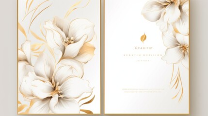 An exquisite white and gold floral design for an invitation, blending elegance with a touch of luxury, suitable for premium occasions